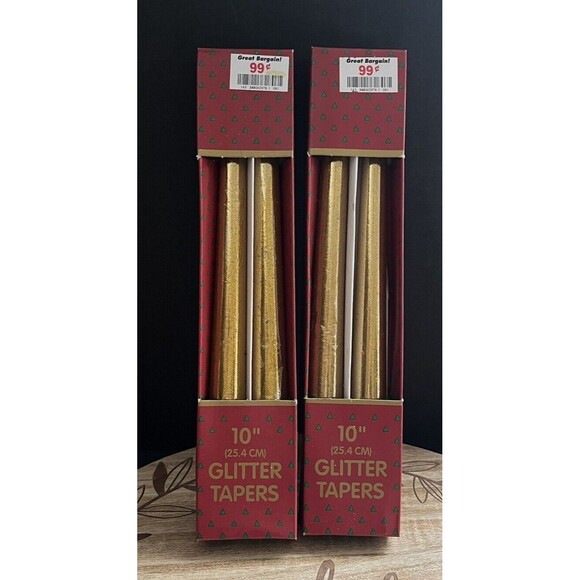 Vintage Gold Glitter 10" Tapered Candles NOS 2 Box w/2 Candles Each - Picture 1 of 4